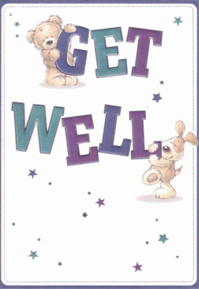 A spirit of gentle encouragement blossoms within this charming get well card, its composition echoing the kindness found in Weybridge's neighbourhoods. At the centre, a cuddly bear and a floppy-eared puppy share the stage, surrounded by a constellation of lively stars that dance through the soft white expanse, just as wishes flutter on the wind along the Thames Path. The confidence of the big, cheerful letters-shaded in deep purples and tranquil teals-grounds the design in an atmosphere of soothing reassurance. Textural details abound, from the illustrated fluff of the bear's fur to the puppy's sumptuous velvet ears, capturing the same tactile pleasure as running fingers through a bouquet of fresh peonies from Flowers Weybridge. Each element is placed with loving care, reflecting not only artistic talent but also the spirit of genuine well-wishing that thrives in our local community. Sending this card alongside a thoughtful floral arrangement weaves together two gestures of positivity and heartfelt support, making it an ideal choice to uplift a friend or loved one recuperating in Weybridge or the surrounding areas.