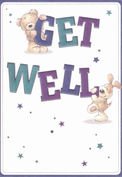 Opening this illustrated get well card is like stepping into a cosy Weybridge afternoon, where the bustling community slows for a moment of genuine kindness. The artwork is both playful and deeply considerate, presenting a tender teddy bear perched atop the bold purple 'GET,' while a spirited pup nestles warmly beneath the robust teal 'WELL.' Their rounded, expressive faces radiate compassion, as though offering the comforting nuzzle of a loyal companion and the gentle reassurance we cherish in close-knit Weybridge circles. Sprinkled throughout are pale stars-tiny beacons of optimism reminiscent of the early evening sky over Brooklands Park. These cosmic touches, combined with the card's crisp cream backdrop, evoke the refreshing clarity of a home lovingly prepared for a loved one's recovery. As a florist attuned to life's delicate moments, I recognise the meticulous care in each illustrated contour, much like the artistry woven into bouquets created right here in Weybridge. This card does more than convey a message; it wraps the recipient in warmth, delivering a sense of comfort and hope as heartfelt as a freshly arranged bouquet awaiting same-day delivery nearby.